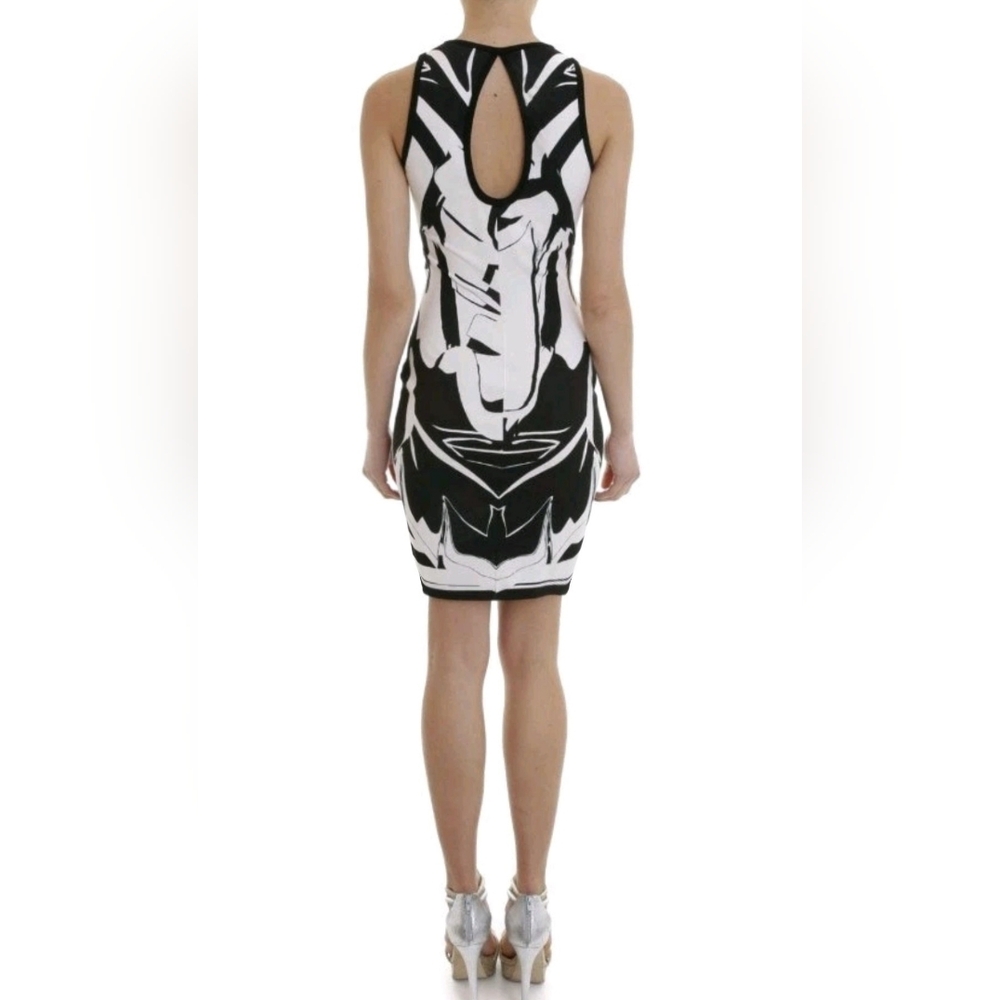 FLAW Zip-up ROBERTO CAVALLI Runway Leaves Print Black White Short Dress Mini 38 - Picture 2 of 16